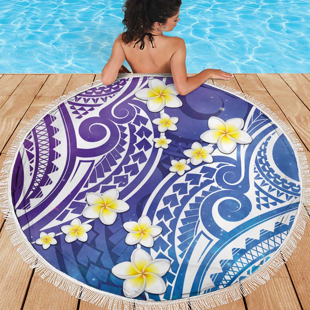 Plumeria With Galaxy Polynesian Tattoo Pattern Beach Blanket