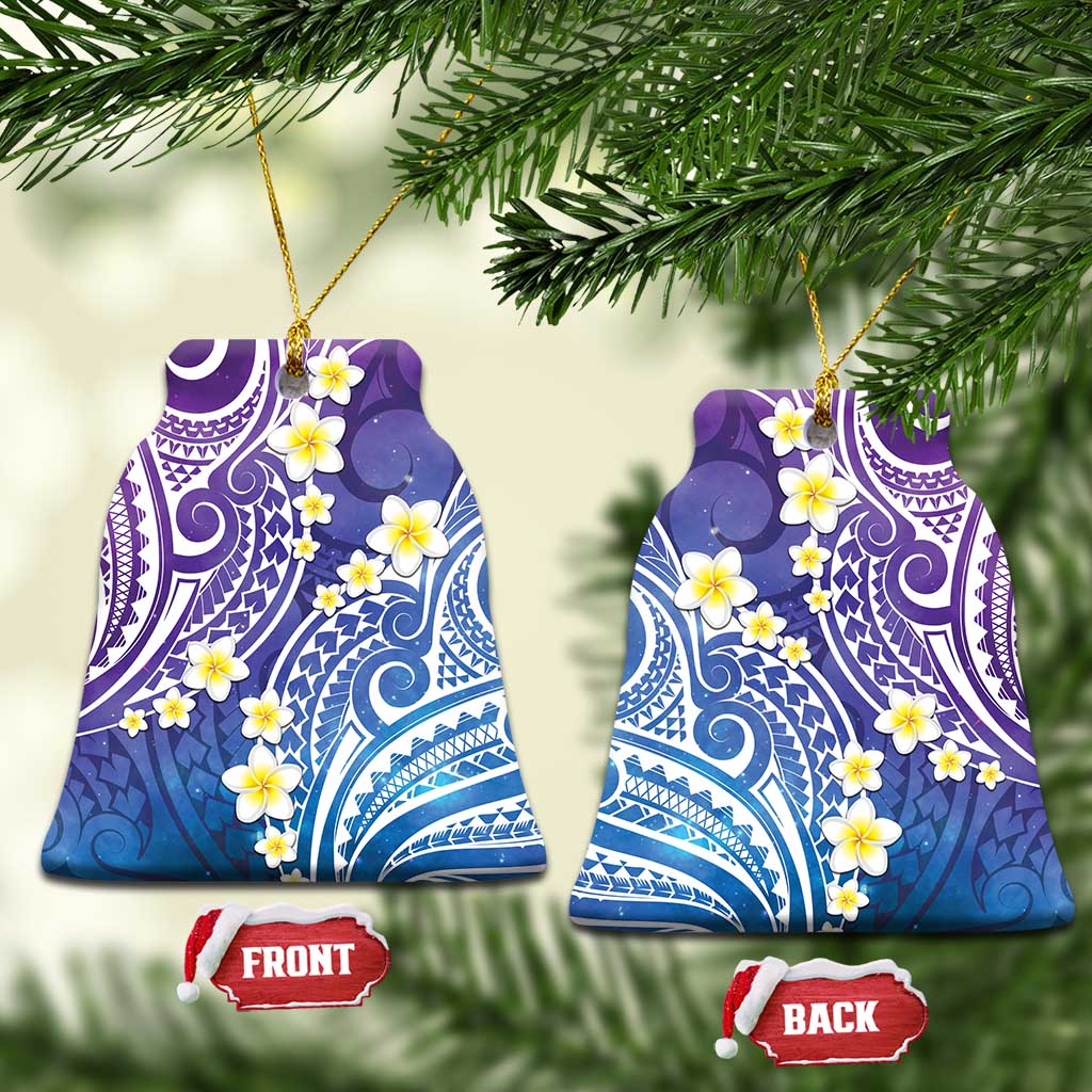 Plumeria With Galaxy Polynesian Tattoo Pattern Ceramic Ornament