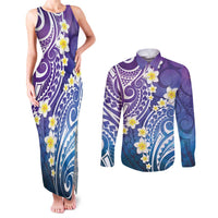 Plumeria With Galaxy Polynesian Tattoo Pattern Couples Matching Tank Maxi Dress and Long Sleeve Button Shirt