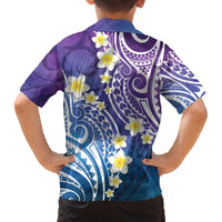 Plumeria With Galaxy Polynesian Tattoo Pattern Family Matching Off The Shoulder Long Sleeve Dress and Hawaiian Shirt LT05 - Polynesian Pride