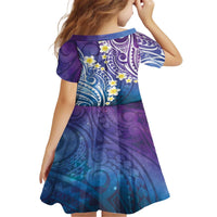 Plumeria With Galaxy Polynesian Tattoo Pattern Family Matching Off The Shoulder Long Sleeve Dress and Hawaiian Shirt LT05 - Polynesian Pride