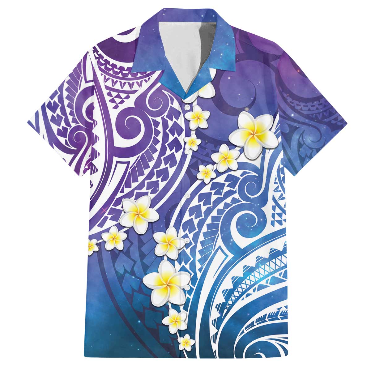 Plumeria With Galaxy Polynesian Tattoo Pattern Family Matching Off The Shoulder Long Sleeve Dress and Hawaiian Shirt LT05 Dad's Shirt - Short Sleeve Galaxy - Polynesian Pride