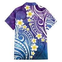 Plumeria With Galaxy Polynesian Tattoo Pattern Family Matching Off The Shoulder Long Sleeve Dress and Hawaiian Shirt LT05 - Polynesian Pride