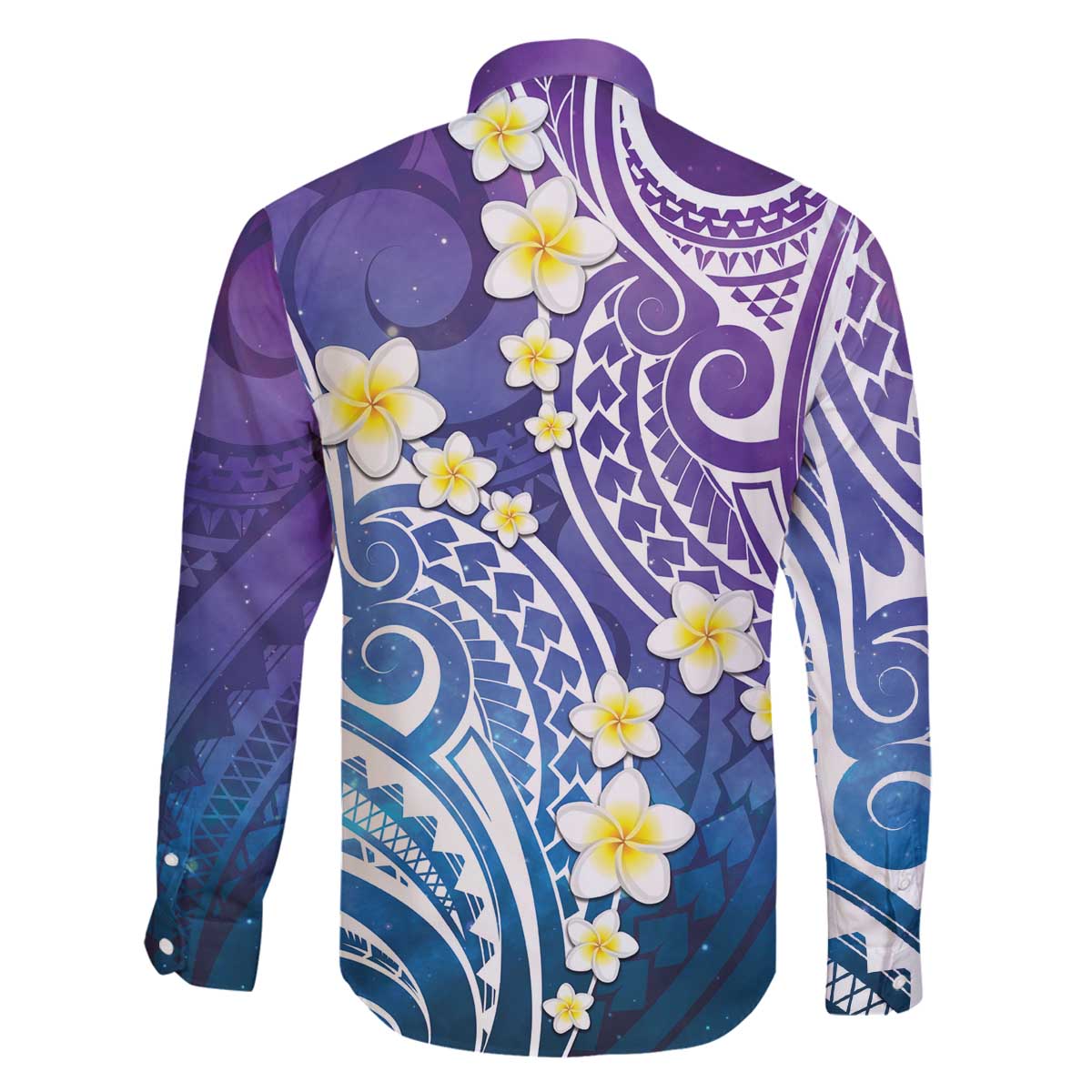 Plumeria With Galaxy Polynesian Tattoo Pattern Family Matching Off The Shoulder Long Sleeve Dress and Hawaiian Shirt LT05 - Polynesian Pride