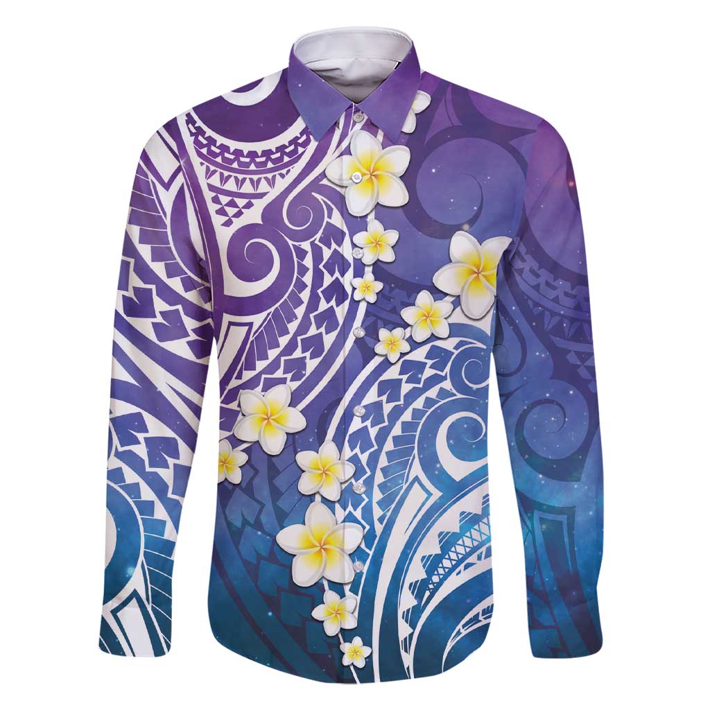 Plumeria With Galaxy Polynesian Tattoo Pattern Family Matching Short Sleeve Bodycon Dress and Hawaiian Shirt