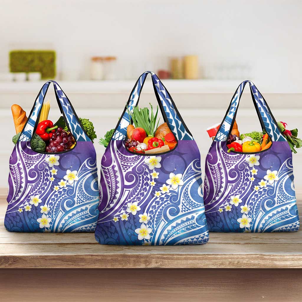 Plumeria With Galaxy Polynesian Tattoo Pattern Grocery Bag