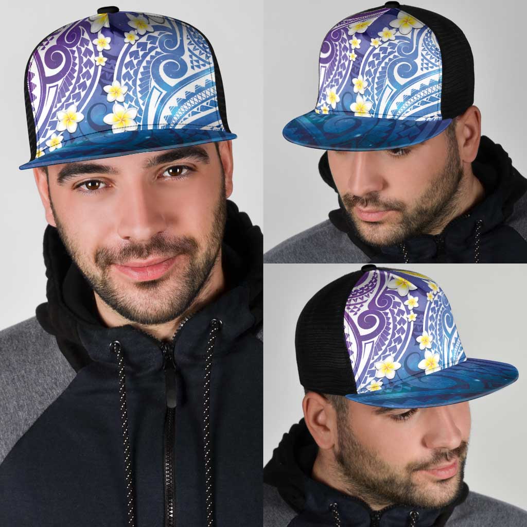 Plumeria With Galaxy Polynesian Tattoo Pattern Mesh Trucker Cap - Polynesian Pride