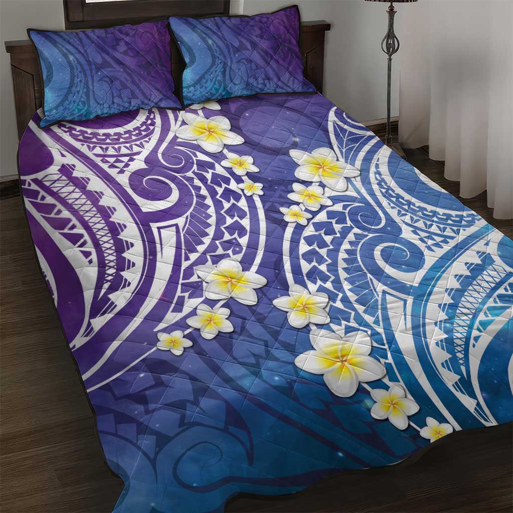 Plumeria With Galaxy Polynesian Tattoo Pattern Quilt Bed Set LT05 Galaxy - Polynesian Pride