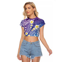 Plumeria With Galaxy Polynesian Tattoo Pattern Raglan Cropped T Shirt