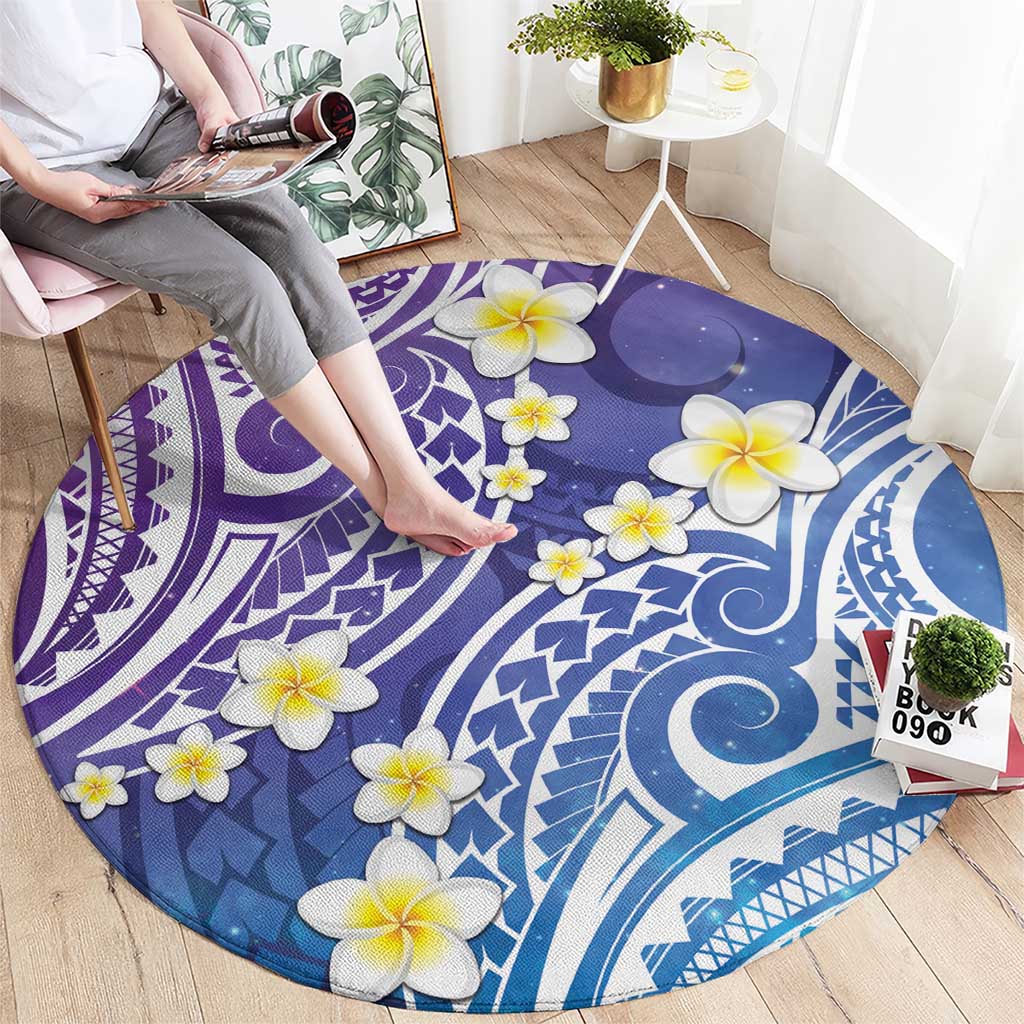 Plumeria With Galaxy Polynesian Tattoo Pattern Round Carpet LT05 - Polynesian Pride