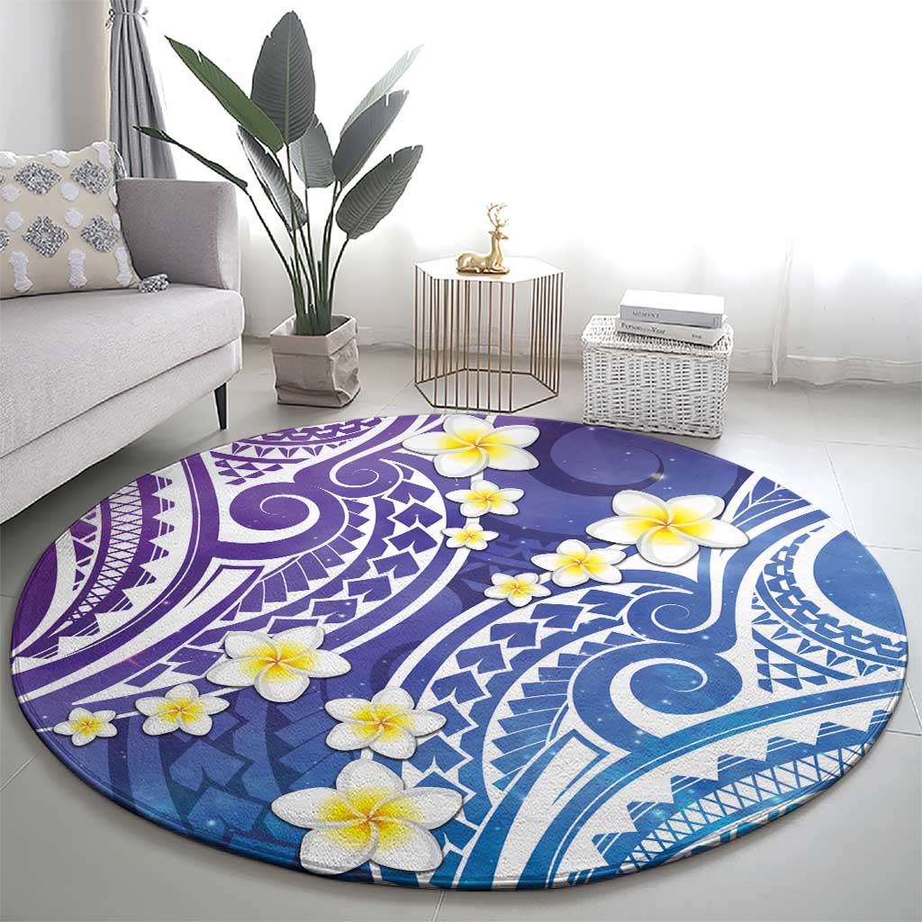 Plumeria With Galaxy Polynesian Tattoo Pattern Round Carpet LT05 - Polynesian Pride