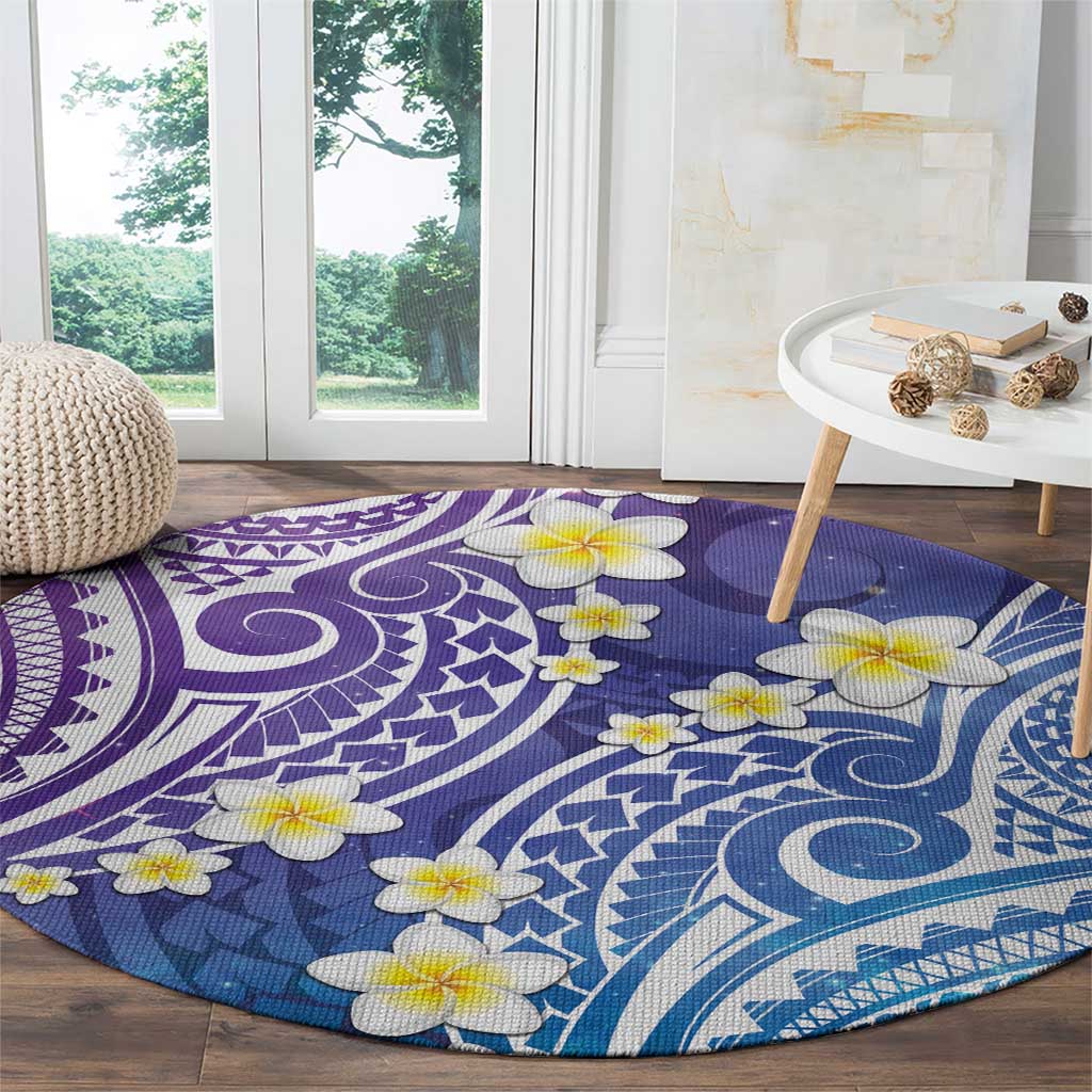 Plumeria With Galaxy Polynesian Tattoo Pattern Round Carpet LT05 - Polynesian Pride