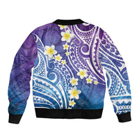 Plumeria With Galaxy Polynesian Tattoo Pattern Sleeve Zip Bomber Jacket