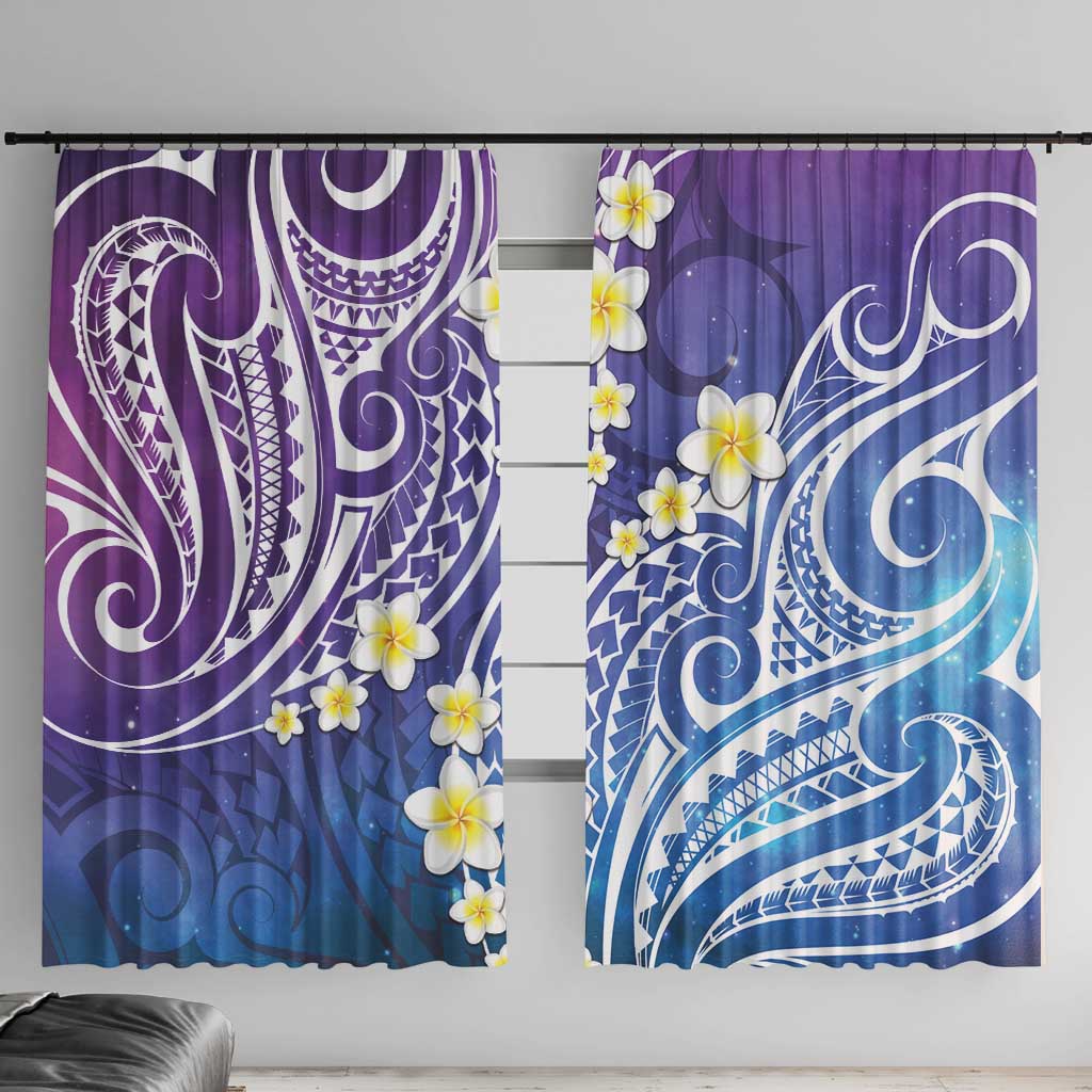 Plumeria With Galaxy Polynesian Tattoo Pattern Window Curtain LT05 With Hooks Galaxy - Polynesian Pride