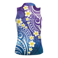 Plumeria With Galaxy Polynesian Tattoo Pattern Women Sleeveless Polo Shirt