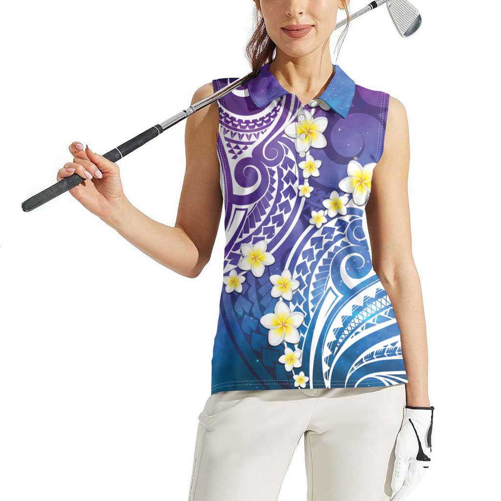 Plumeria With Galaxy Polynesian Tattoo Pattern Women Sleeveless Polo Shirt