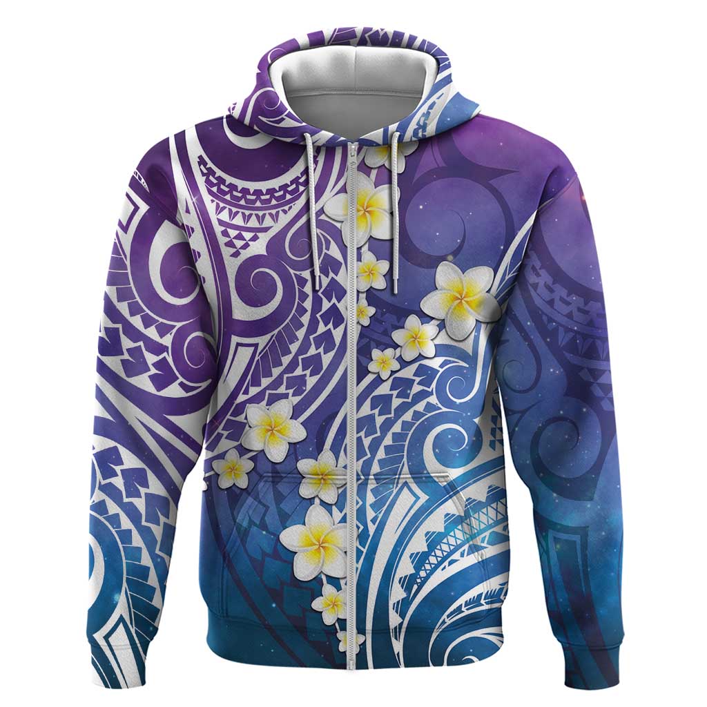 Plumeria With Galaxy Polynesian Tattoo Pattern Zip Hoodie LT05 Zip Hoodie Galaxy - Polynesian Pride
