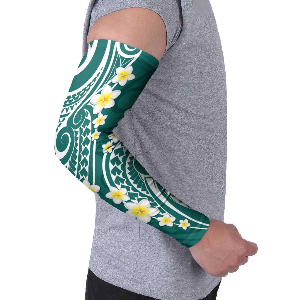 Plumeria With Teal Polynesian Tattoo Pattern Arm Sleeves LT05 - Polynesian Pride