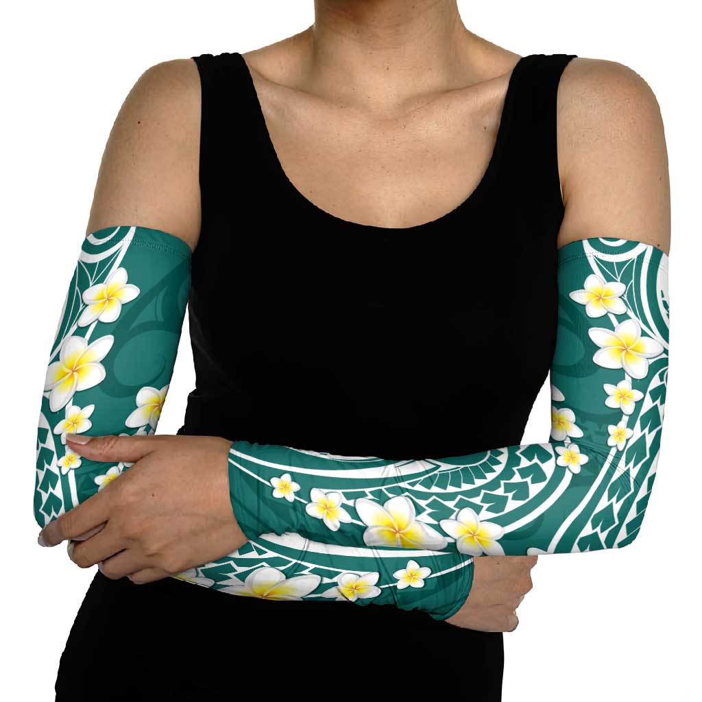 Plumeria With Teal Polynesian Tattoo Pattern Arm Sleeves LT05 - Polynesian Pride