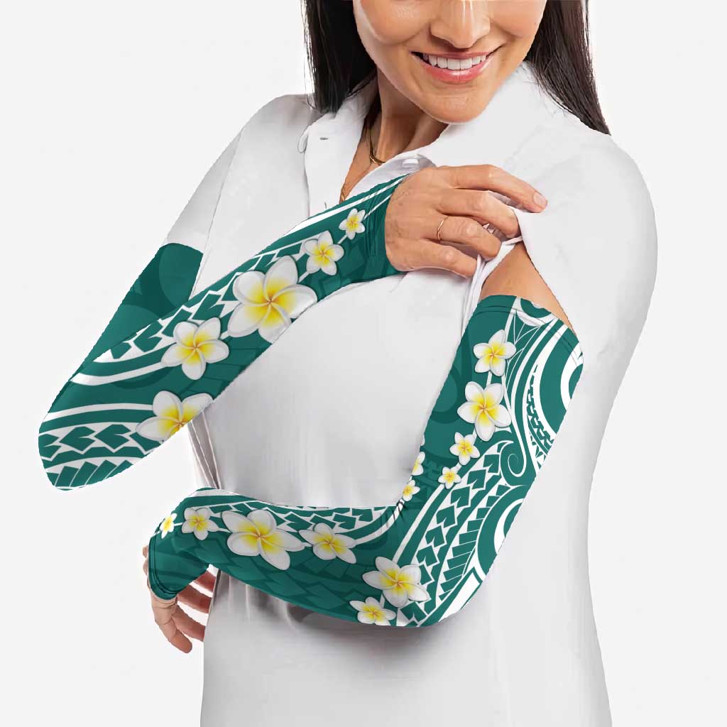 Plumeria With Teal Polynesian Tattoo Pattern Arm Sleeves LT05 - Polynesian Pride
