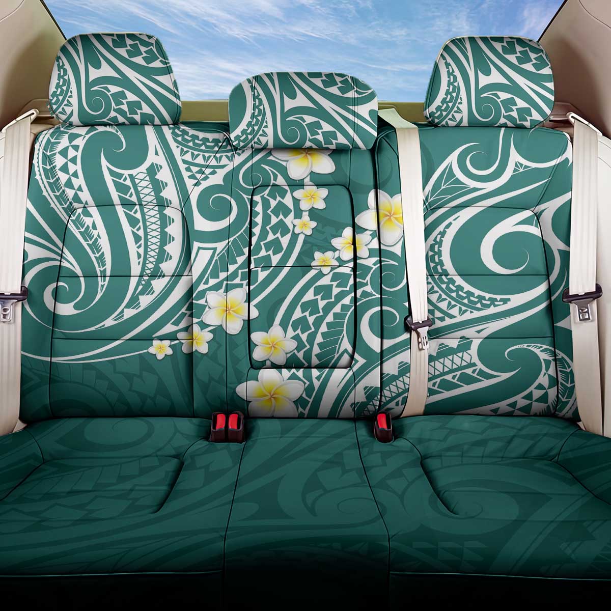 Plumeria With Teal Polynesian Tattoo Pattern Back Car Seat Cover LT05 One Size Teal - Polynesian Pride