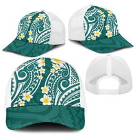Plumeria With Teal Polynesian Tattoo Pattern Baseball Net Cap - Polynesian Pride