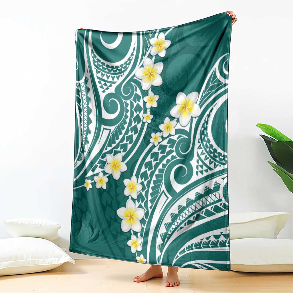 Plumeria With Teal Polynesian Tattoo Pattern Blanket