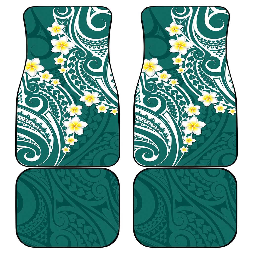Plumeria With Teal Polynesian Tattoo Pattern Car Mats