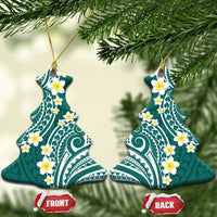Plumeria With Teal Polynesian Tattoo Pattern Ceramic Ornament
