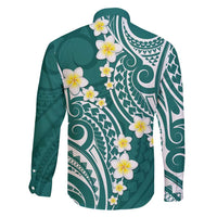 Plumeria With Teal Polynesian Tattoo Pattern Family Matching Mermaid Dress and Hawaiian Shirt