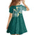 Plumeria With Teal Polynesian Tattoo Pattern Family Matching Off Shoulder Maxi Dress and Hawaiian Shirt