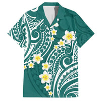 Plumeria With Teal Polynesian Tattoo Pattern Family Matching Summer Maxi Dress and Hawaiian Shirt LT05 Dad's Shirt - Short Sleeve Teal - Polynesian Pride
