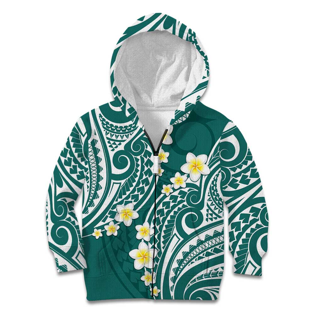 Plumeria With Teal Polynesian Tattoo Pattern Kid Hoodie