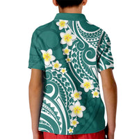 Plumeria With Teal Polynesian Tattoo Pattern Kid Polo Shirt