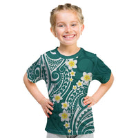 Plumeria With Teal Polynesian Tattoo Pattern Kid T Shirt