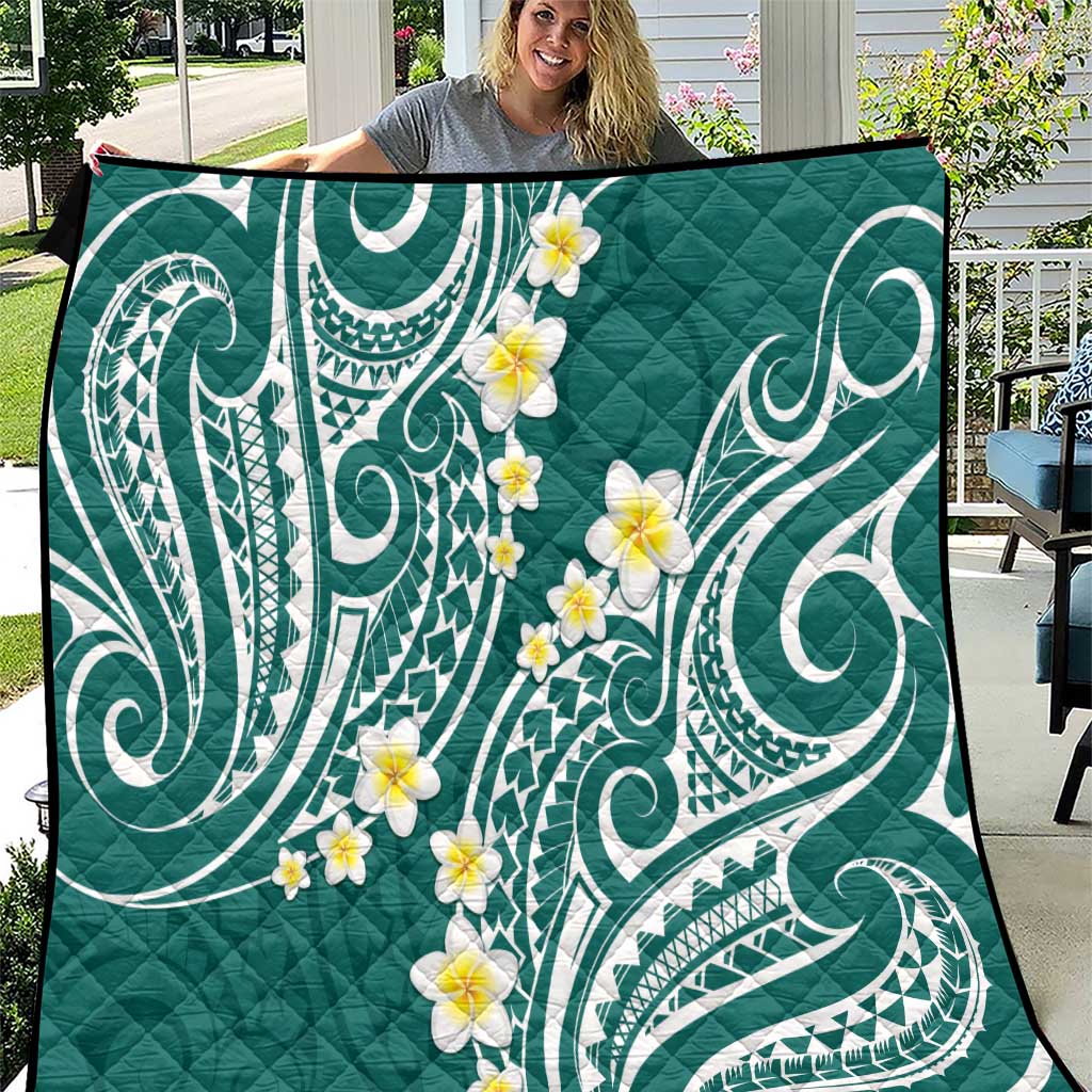 Plumeria With Teal Polynesian Tattoo Pattern Quilt LT05 Teal - Polynesian Pride