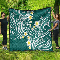 Plumeria With Teal Polynesian Tattoo Pattern Quilt