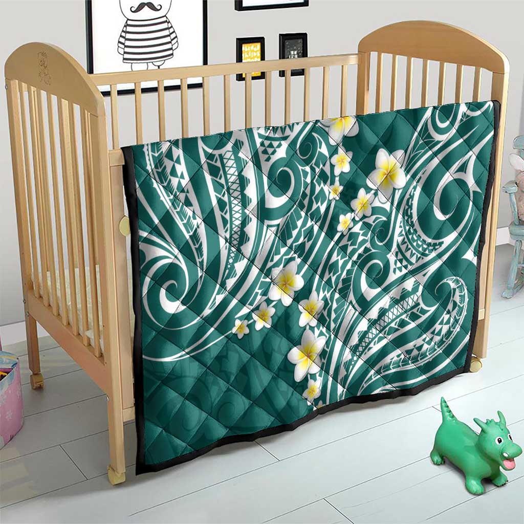 Plumeria With Teal Polynesian Tattoo Pattern Quilt