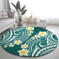 Plumeria With Teal Polynesian Tattoo Pattern Round Carpet LT05 - Polynesian Pride
