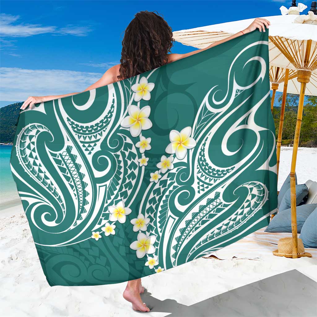 Plumeria With Teal Polynesian Tattoo Pattern Sarong LT05 One Size 44 x 66 inches Teal - Polynesian Pride