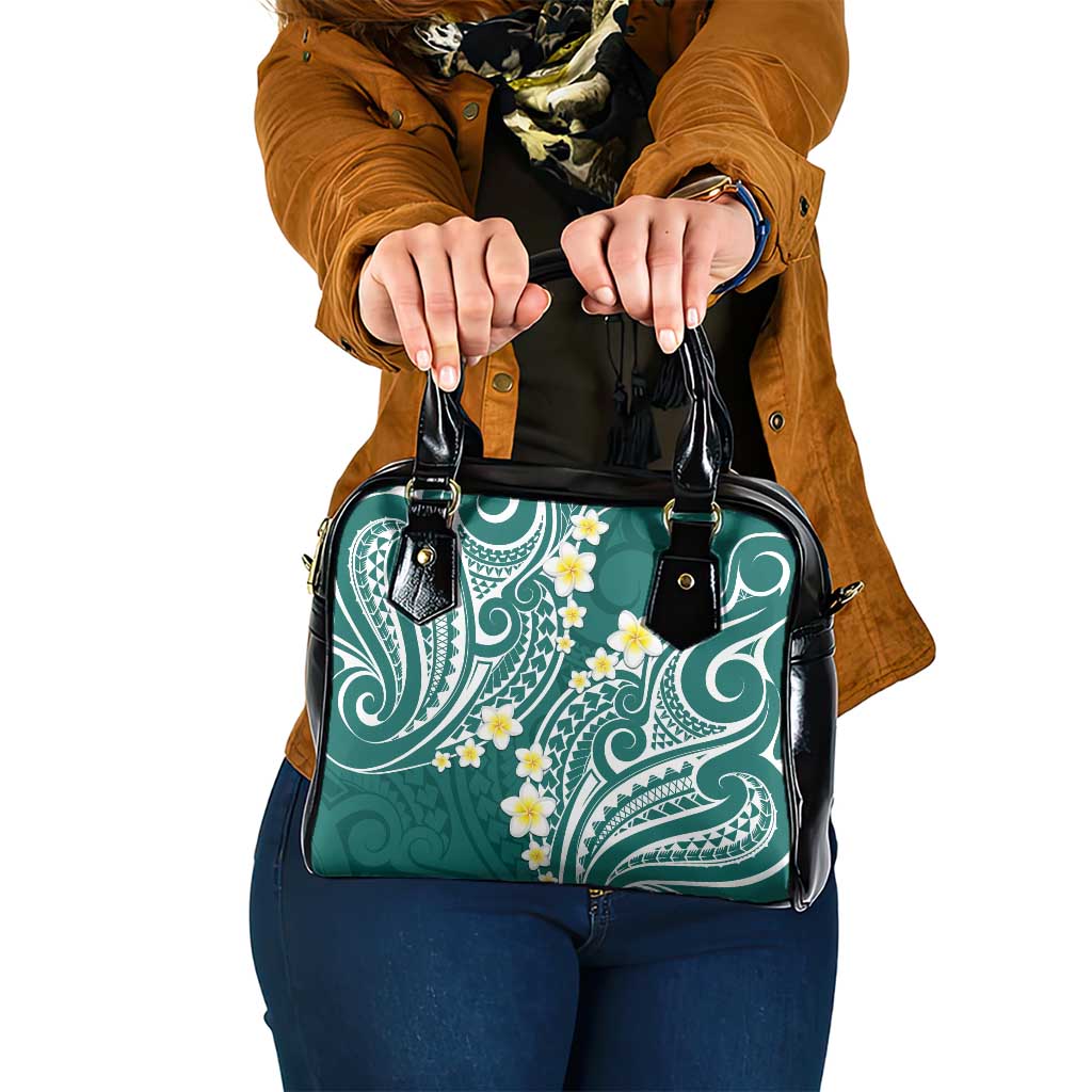 Plumeria With Teal Polynesian Tattoo Pattern Shoulder Handbag LT05 One Size Teal - Polynesian Pride