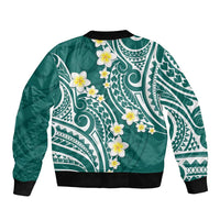 Plumeria With Teal Polynesian Tattoo Pattern Sleeve Zip Bomber Jacket