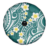 Plumeria With Teal Polynesian Tattoo Pattern Spare Tire Cover