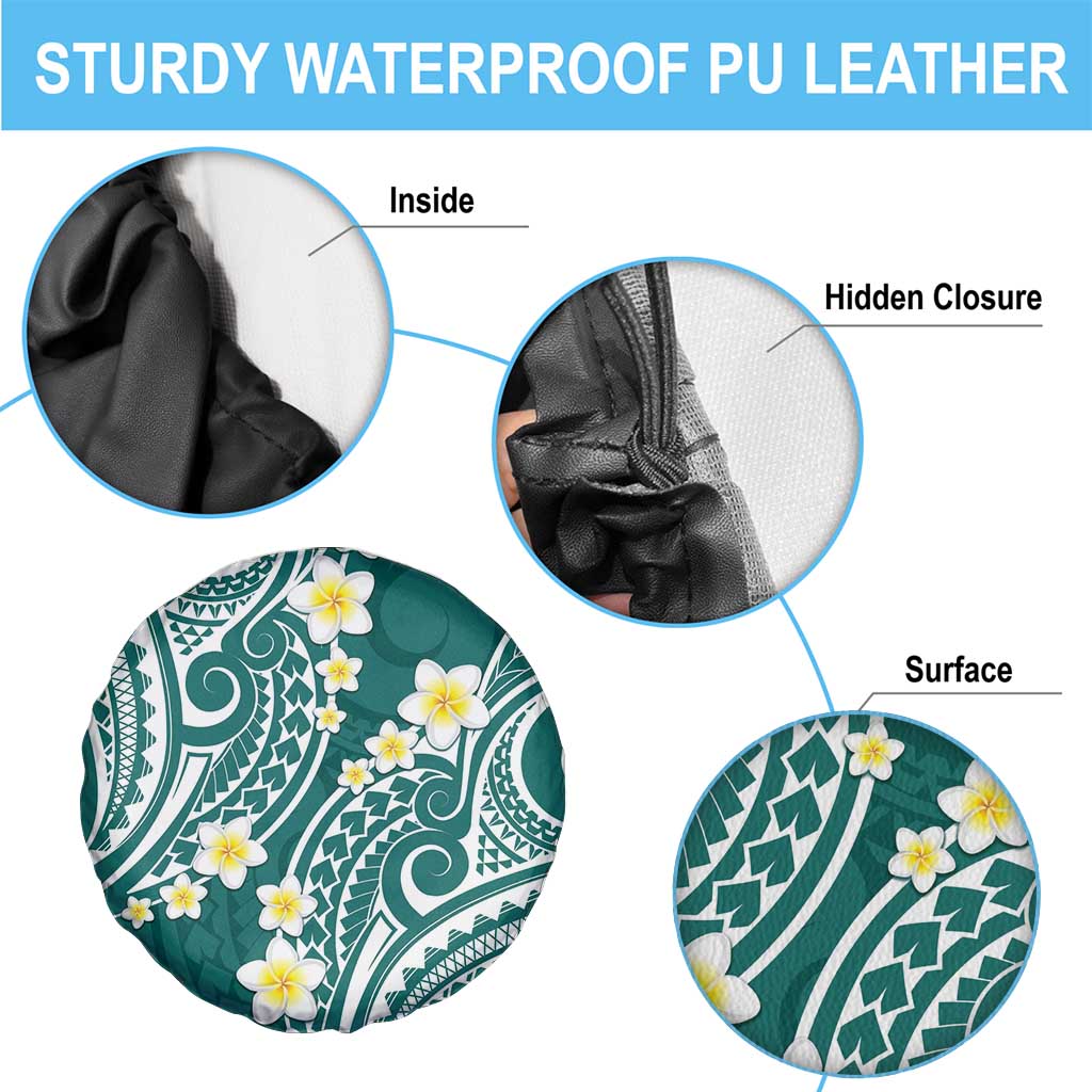 Plumeria With Teal Polynesian Tattoo Pattern Spare Tire Cover