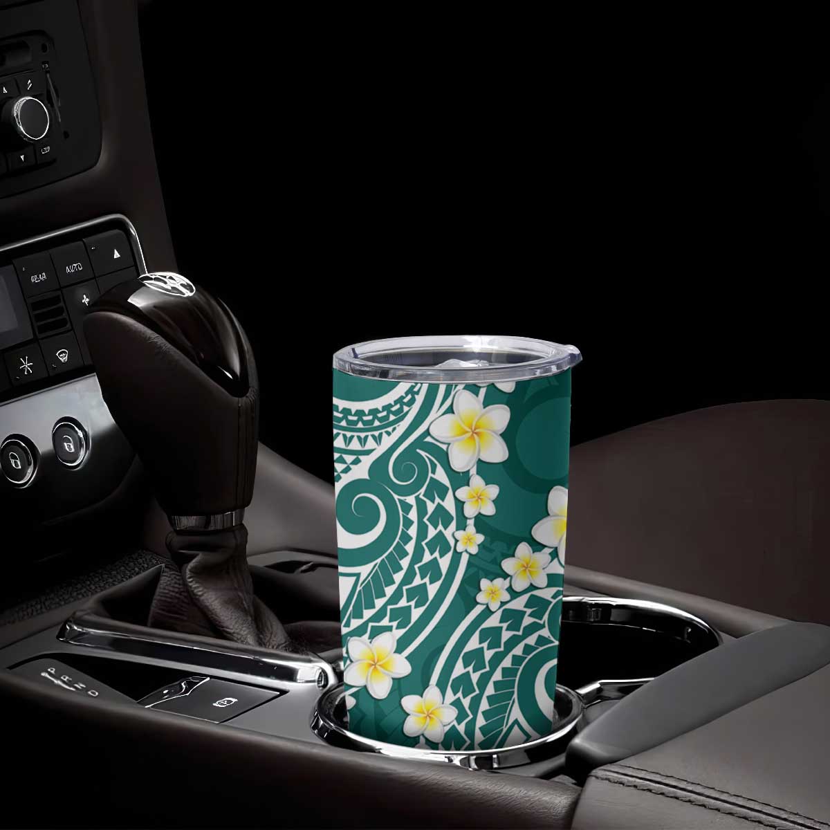 Plumeria With Teal Polynesian Tattoo Pattern Tumbler Cup
