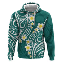 Plumeria With Teal Polynesian Tattoo Pattern Zip Hoodie LT05 Pullover Hoodie Teal - Polynesian Pride
