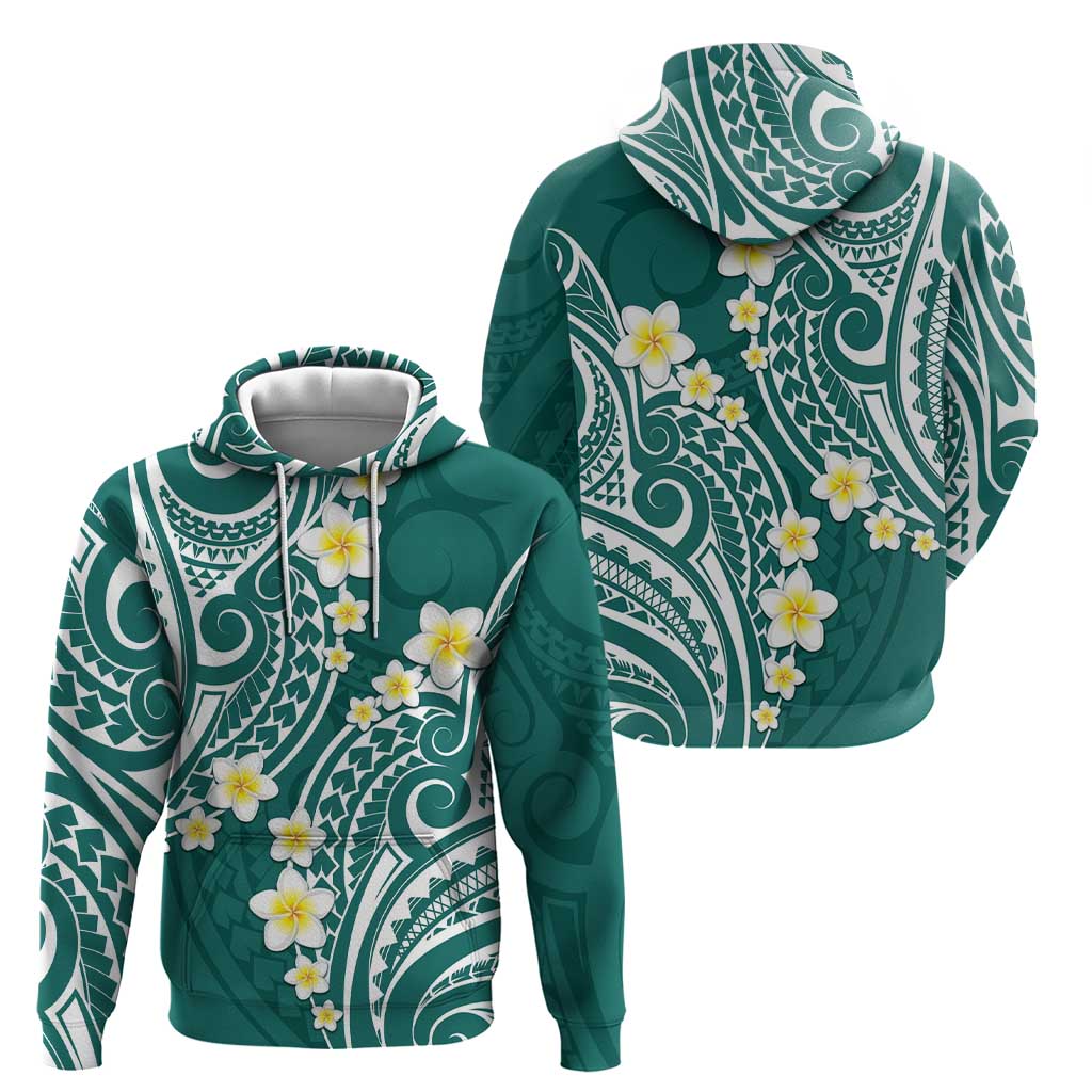 Plumeria With Teal Polynesian Tattoo Pattern Zip Hoodie LT05 - Polynesian Pride
