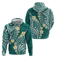 Plumeria With Teal Polynesian Tattoo Pattern Zip Hoodie LT05 - Polynesian Pride