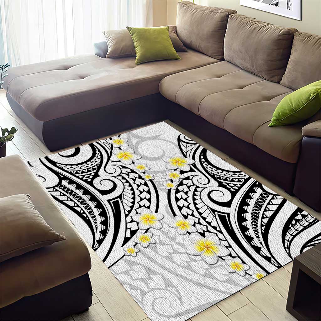 Plumeria With White Polynesian Tattoo Pattern Area Rug