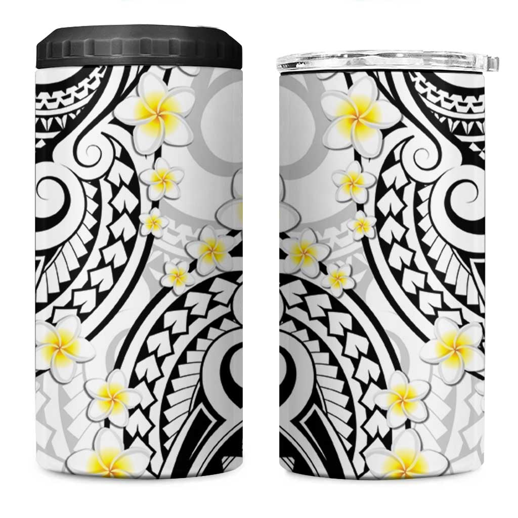 Plumeria With White Polynesian Tattoo Pattern 4 in 1 Can Cooler Tumbler